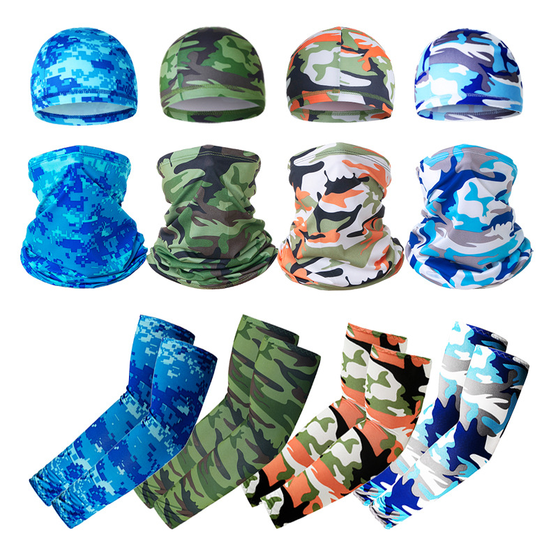 Ice silk cycling cap, cycling mask, sun protection sleeves combination, outdoor sports cycling sleeves, small hat and scarf