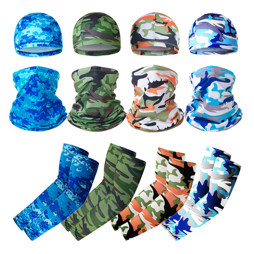 Ice silk cycling cap, cycling mask, sun protection sleeves combination, outdoor sports cycling sleeves, small hat and scarf