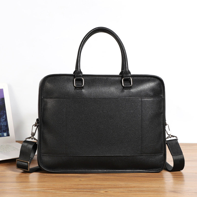 Túi xách tay nam da bò thật ngang 38×9×29 cm đựng laptop 14 inch — Màu đen