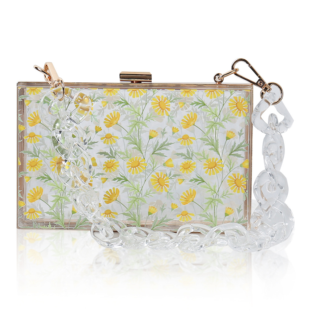 Nuevo acrílico transparente Daisy Bolsa De mujer casual todo partido bolso de hombro fiesta banquete vestido cadena bolsa banquete bolsa