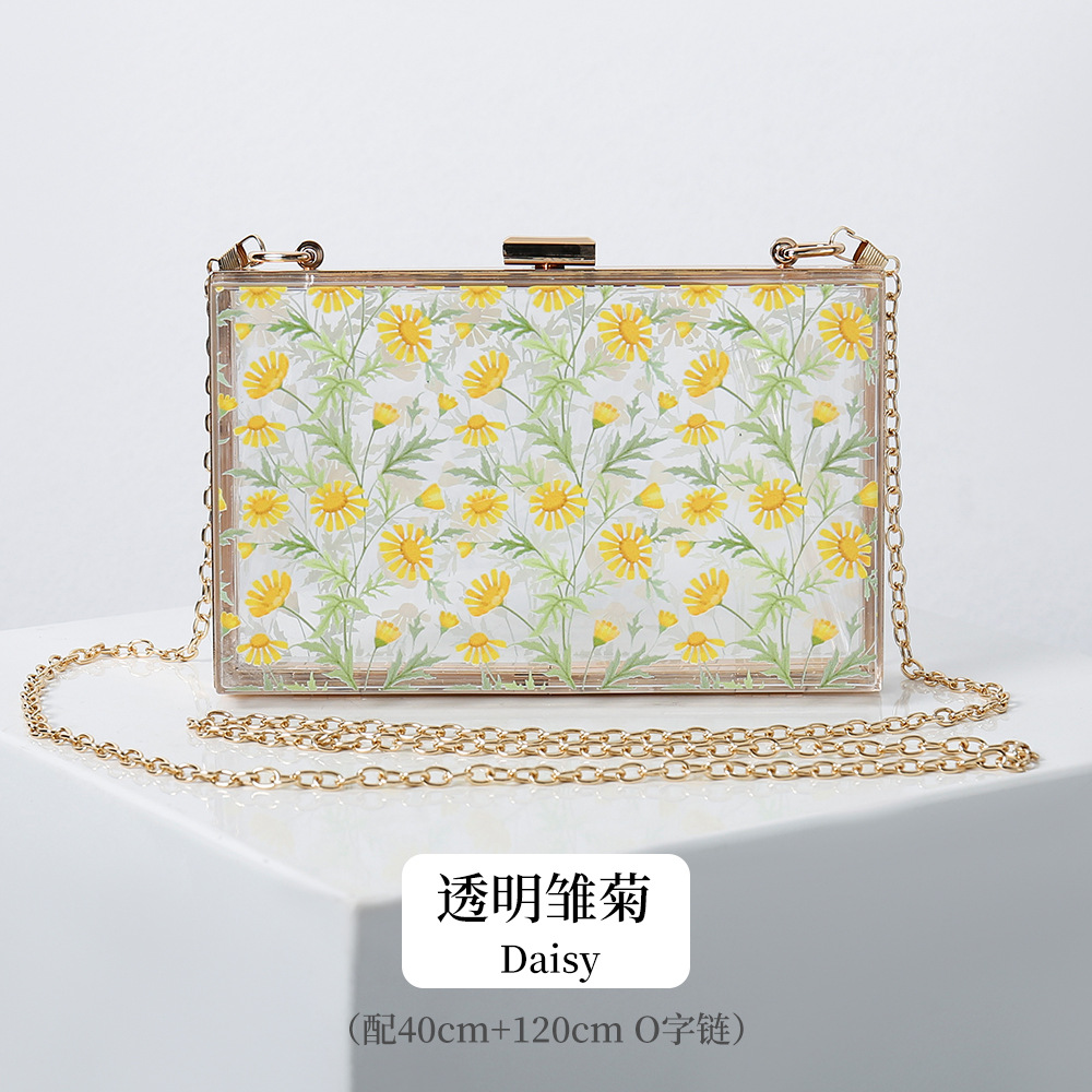 Nuevo acrílico transparente Daisy Bolsa De mujer casual todo partido bolso de hombro fiesta banquete vestido cadena bolsa banquete bolsa