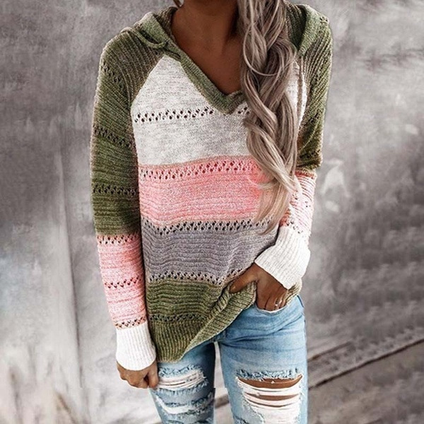 Comercio exterior transfronterizo Orden original nuevo deseo Amazon eBay Otoño e Invierno Nuevo suéter con capucha a rayas image 17