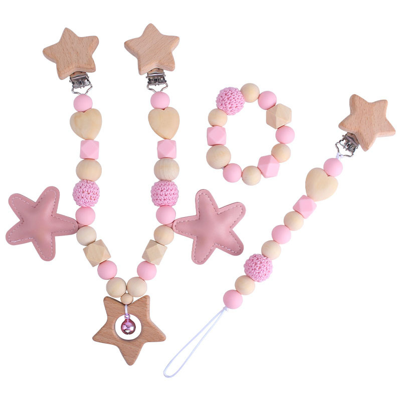 DIY sonajero de cinco puntas estrella juguete cuna cochecito coche colgando accesorios bebé chupete cadena mordedor juego molar