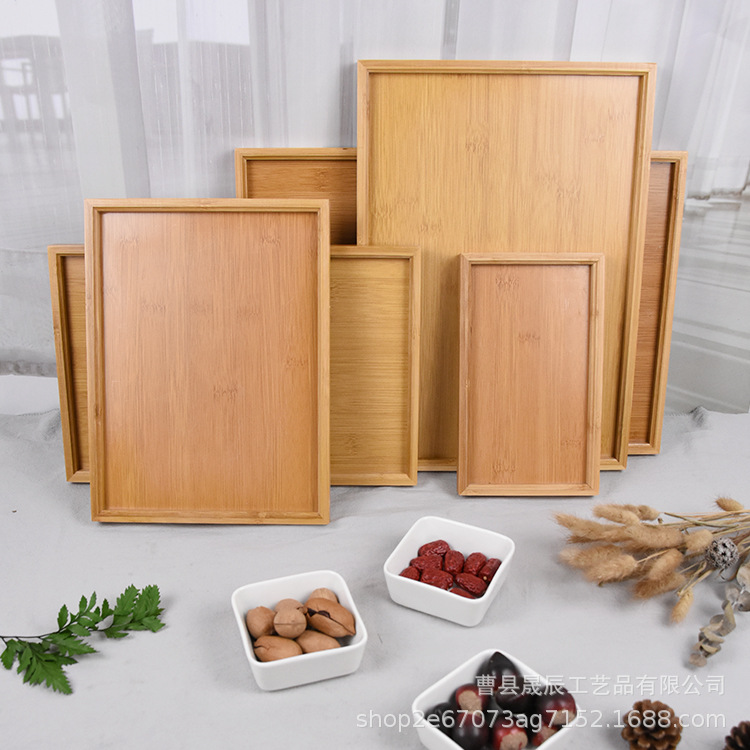 Fábrica al por mayor bandeja de té de bambú bandeja de madera rectangular bandeja de té de bambú japonés fruta bandeja de madera bandeja de barbacoa