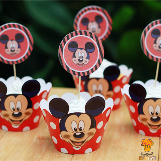 烘焙纸杯蛋糕围边插牌套装装饰 经典米奇生日派对 party 24枚