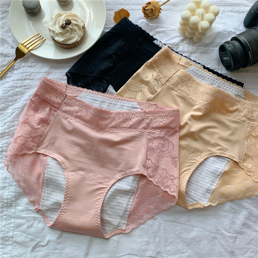 2020 Victoria's Secret Girl New Menstrual Pants Large Size Fat MM Mid-waist Lace Menstrual Period Underwear Menstrual Period Leak-proof Underwear