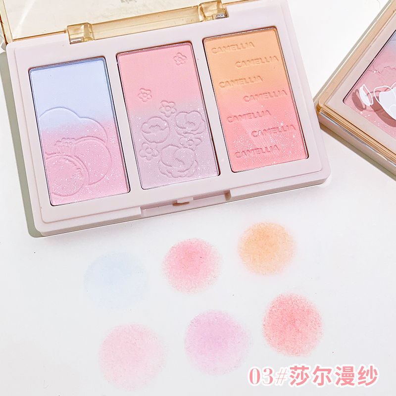 xixi三色腮红高光修容三合一体盘正品晒红女胭脂裸妆自然哑光鼻影