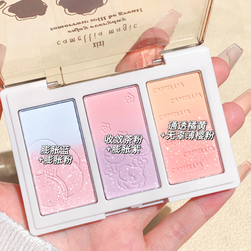 xixi三色腮红高光修容三合一体盘正品晒红女胭脂裸妆自然哑光鼻影