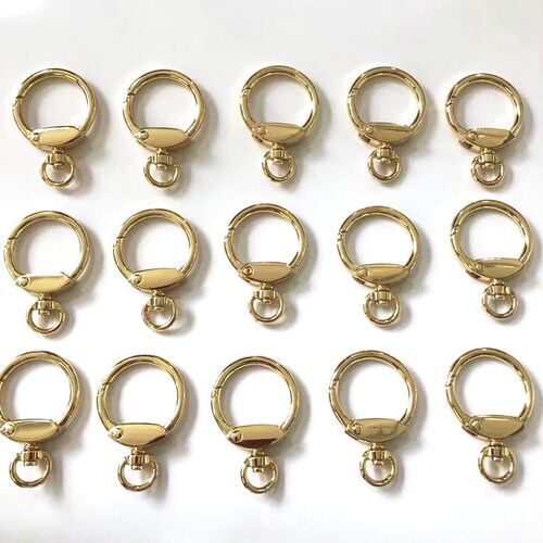Accessories Colorful Electroplated Round Keychain Decorative Pom-Pom Hook Spring Ring Metal Rotating Fastener