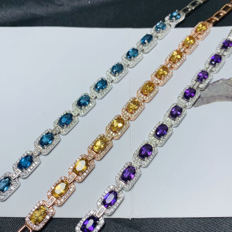 Natural Color Treasure Bracelet 925 Silver Inlay Factory Live Supply Color Treasure Jewelry Amethyst Topaz