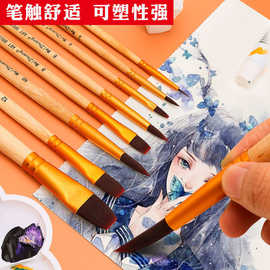 卫庄水粉画笔套装水彩颜料画笔排笔美术生平头笔刷丙烯油画颜料笔