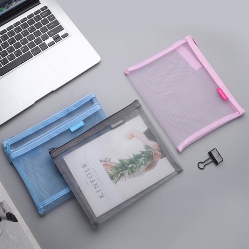 A5 simple transparent mesh document bag data storage bag student exam mesh zipper bag stationery bag wholesale