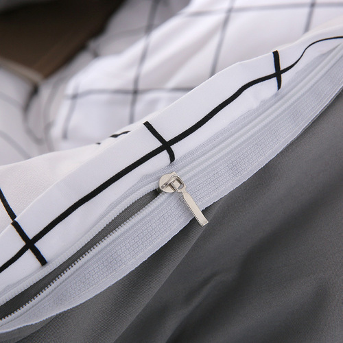 Simple Aloe Cotton Flannel Bed Set for Men Striped Check Three-Piece Set Bedding Set 4 Nantong Home Textiles