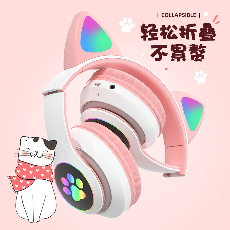 Transfronterizo caliente garra de gato auricular bajo auricular inalámbrico Bluetooth colorido gato oído auricular voz en vivo