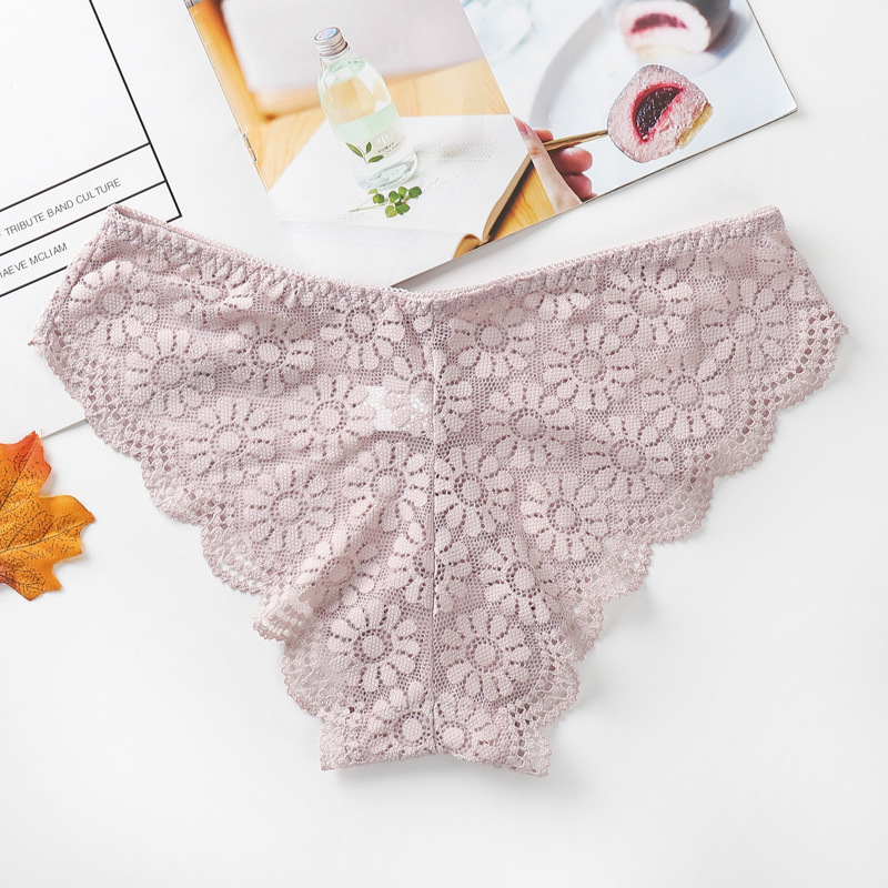 Ropa interior de mujer sin costuras cintura baja malla transpirable hueca calzoncillos de mujer ropa interior de encaje sexy para mujeres