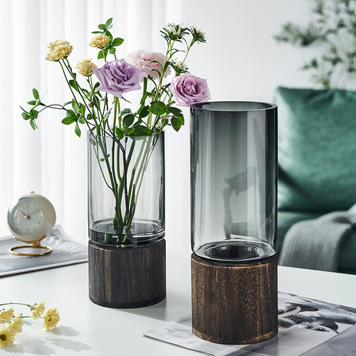 Nordic ins creative glass vase log base living room dining table water-raised flowers flower arrangement decorative ornaments wholesale