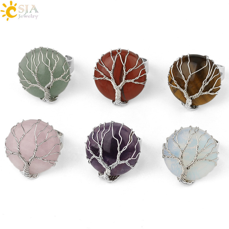 Europe and the United States best-selling natural arc surface stone bracelet handmade winding life tree ring opening adjustable ring Europe and the United States best-selling natural arc surface stone bracelet handmade winding life tree ring opening adjustable ring