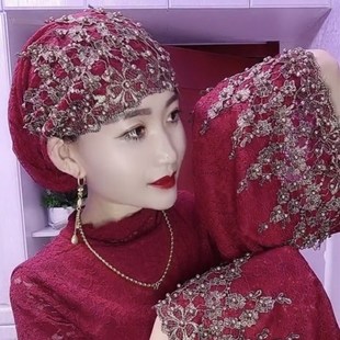 High-grade moose hat Hui Baotou hat big elastic mother hat Old Man nail beads Net red explosion handmade turban hat