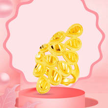 网红大气沙金孔雀喜庆开口戒指 跨境配饰复古仿24k黄金女戒批发