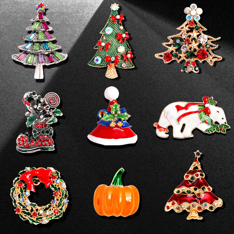 ニホンジカホッキョクグマハロウィーンかぼちゃドロップオイルブローチクリスマスツリー帽子花輪ウォータードリルコサージュ真珠ピン|undefined