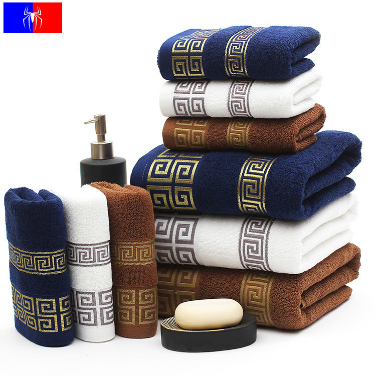 Wholesale Cotton Dark Color Foreign Trade Gift Towel Set with Advertisement Logo Gift Box