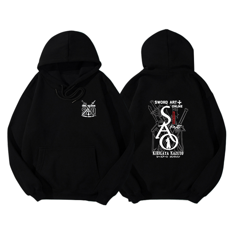 Sword Art Online Hoodie, Anime Peripheral, Hooded Men's Kirito-themed Clothing, Autumn/Winter Fleece-lined Crew Neck Loose Casual