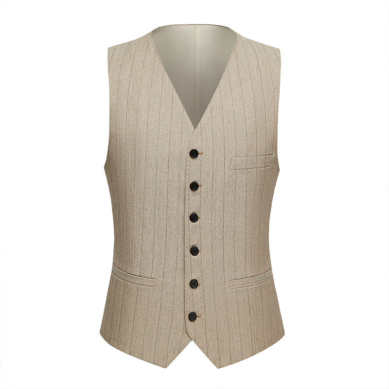 Men's Clothing slim striped light brown casual suit three piece suit men suit_voghion.com
