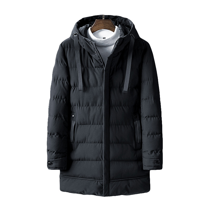 Comercio exterior transfronterizo de invierno de los hombres encapuchados de longitud media abajo de algodón acolchado abrigo de los hombres engrosados de algodón chaqueta acolchada de algodón acolchado al por mayor