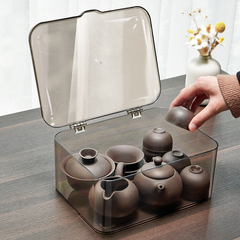 Tea set storage box with lid dustproof transparent coffee table desktop tea cup organization storage gongfu teapot shelf