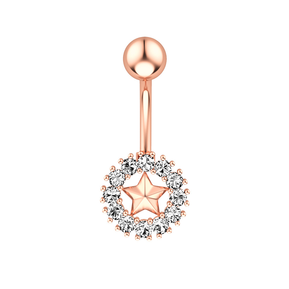 Piercing nombril avec étoile à cinq branches et zircon rond_voghion.com