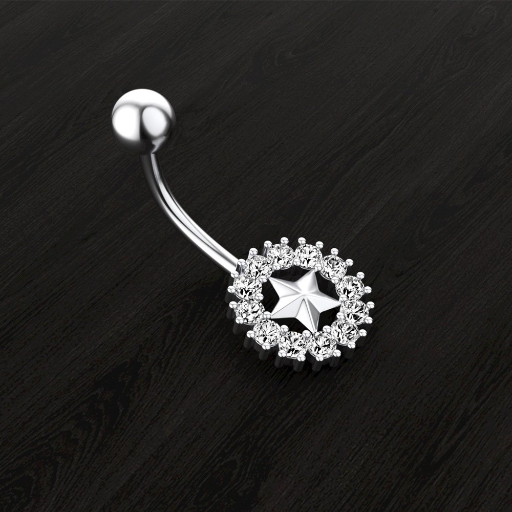 Piercing nombril avec étoile à cinq branches et zircon rond_voghion.com