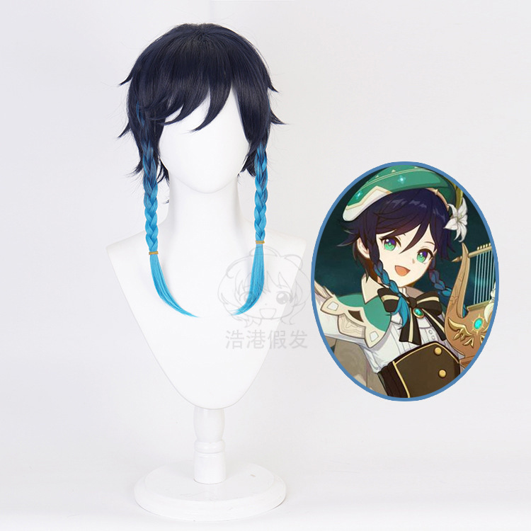 [Haohang] Genshin Impact Wendy Cosplay Wig Venti Scalp Inverted Hair Top Twist Braid Fake Hair