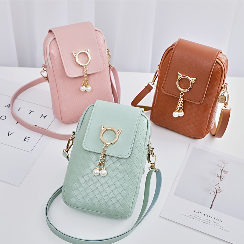 Dropshipping 2022 Autumn and Winter K-Style New Mobile Phone Bag Woven Pattern Small Bag Cover Women's Bag Single Shoulder Crossbody Bag