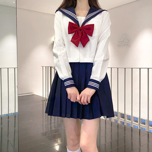 Orthodox sailor suit jk uniform set school for basic White three summer clothing Japanese college style pleated skirt spot