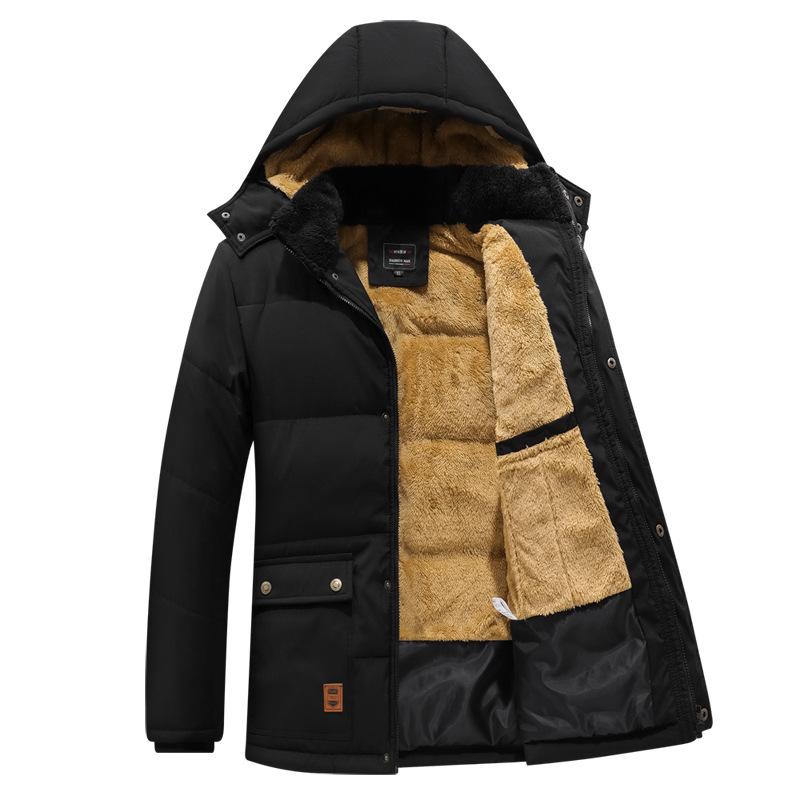 lazada middle-aged and elderly men's velvet padded waterproof coat cross-border cotton-padded jacket parka coat men's AliExpress wish