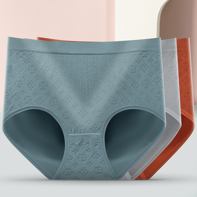 Retro pattern women's underwear mid-high waist hip lifting belly contracting graphene antibacterial bottom crotch seamless briefs women plus size