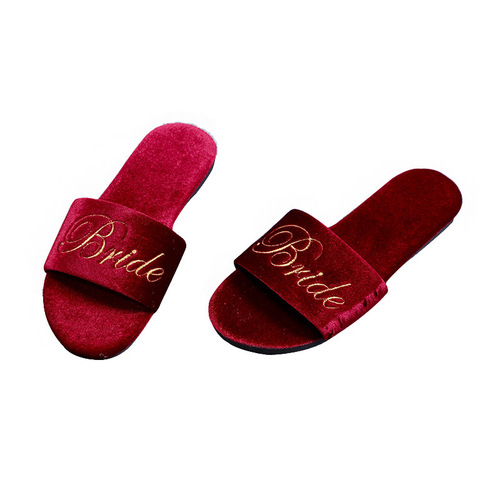 Bridal Slippers Women's Golden Velvet Dressing Robe Wedding Shoes Soft Sole Embroidered Bride Wedding Shoes Single Shoes