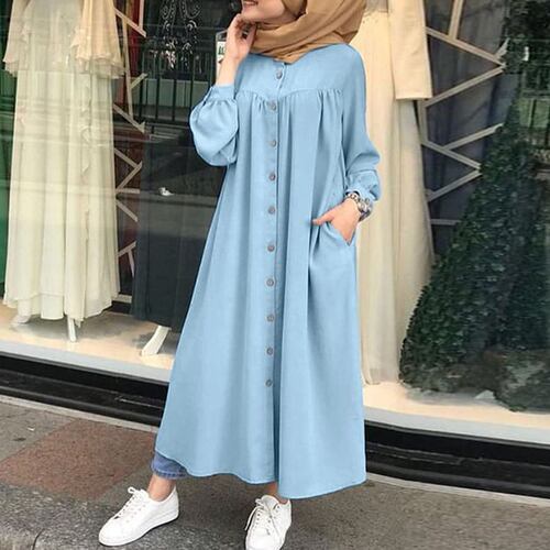 Autumn casual cardigan, Muslim women's clothing, long-sleeved, stand-collar, big-swing dress, wholesale