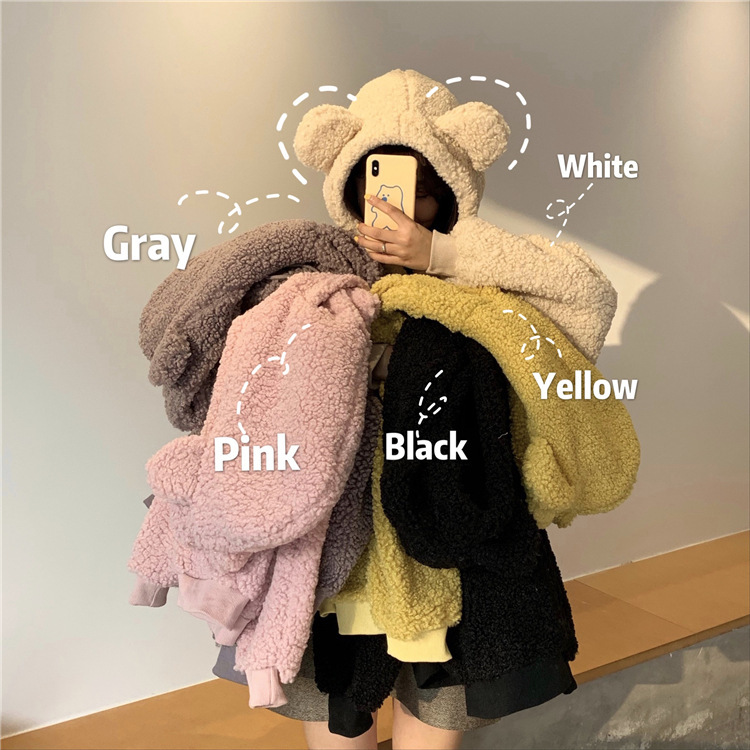 Women's Sweater Design Sense Niche Imitation Lamb Velvet Cute Bear Ear Hooded Autumn and Winter Large Size Loose Long Sleeve Sweater Women's Sweater Design Sense Niche Imitation Lamb Velvet Cute Bear Ear Hooded Autumn and Winter Large Size Loose Long Sleeve Sweater
