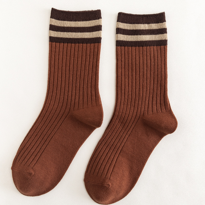 Calcetines de Algodón Coloridos para Mujer, Estilo Universitario Vintage, con Dos Rayas, Calcetines Largos a la Moda, Venta al por Mayor