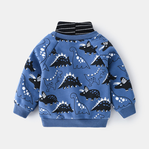 Cartoon-style autumn and winter long-sleeved children's clothing for boys, padded high-neck hoodie, casual trendy fashion, not a hooded t-shirt