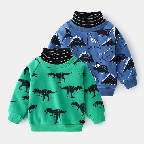 Cartoon-style autumn and winter long-sleeved children's clothing for boys, padded high-neck hoodie, casual trendy fashion, not a hooded t-shirt