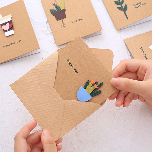 Creative 3D three-dimensional greeting card retro cowhide blank small card goddess holiday blessing thank you message card wholesale
