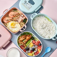 双层简约饭盒方形学生 便当盒塑料保鲜盒上班族午餐盒 微波炉加热