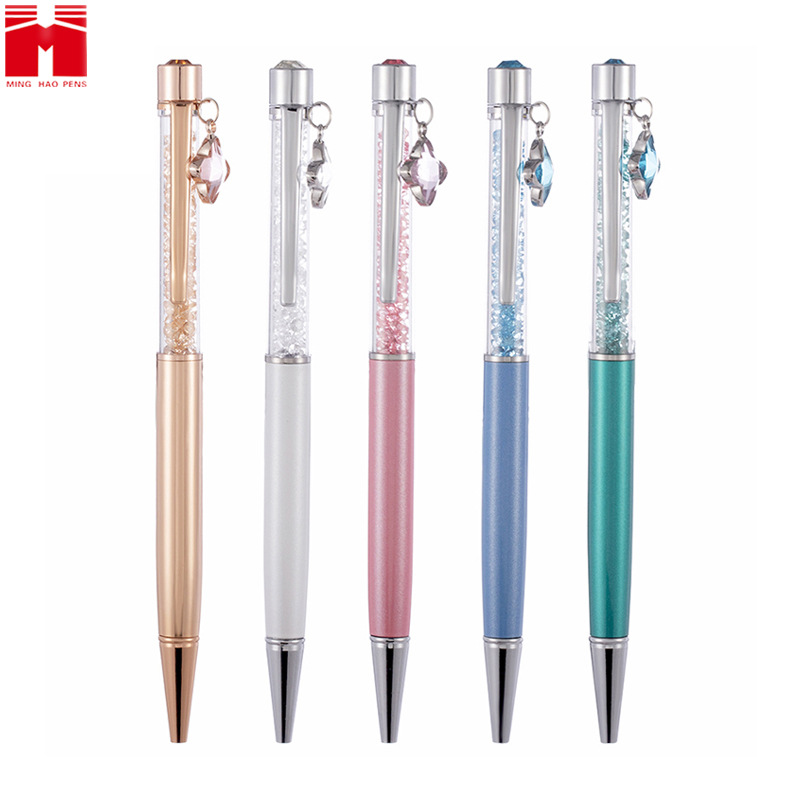 2023四叶草水晶笔金属圆珠笔广告笔钻石笔印logo新款