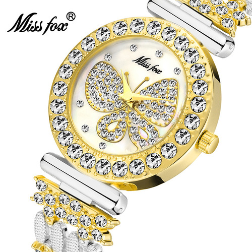 Mary's MISSFOX foreign trade wish high-end fashionable diamond butterfly ladies quartz watch trendy