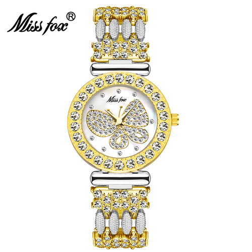 Mary's MISSFOX foreign trade wish high-end fashionable diamond butterfly ladies quartz watch trendy