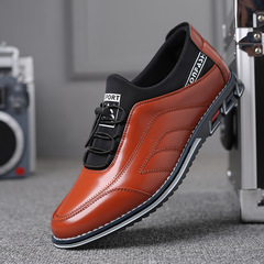2023 New Plus Size Slip-On Men's Round-Toe Low-Top Leather Shoes with Embroidery, Colorful Contrast Fashion Trend Sneakers for Export