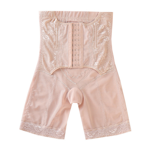 Lace anti-roll large size square-angle high-waisted buttoned high-elastic mesh waist shaping trousers with arm lifts and tummy control