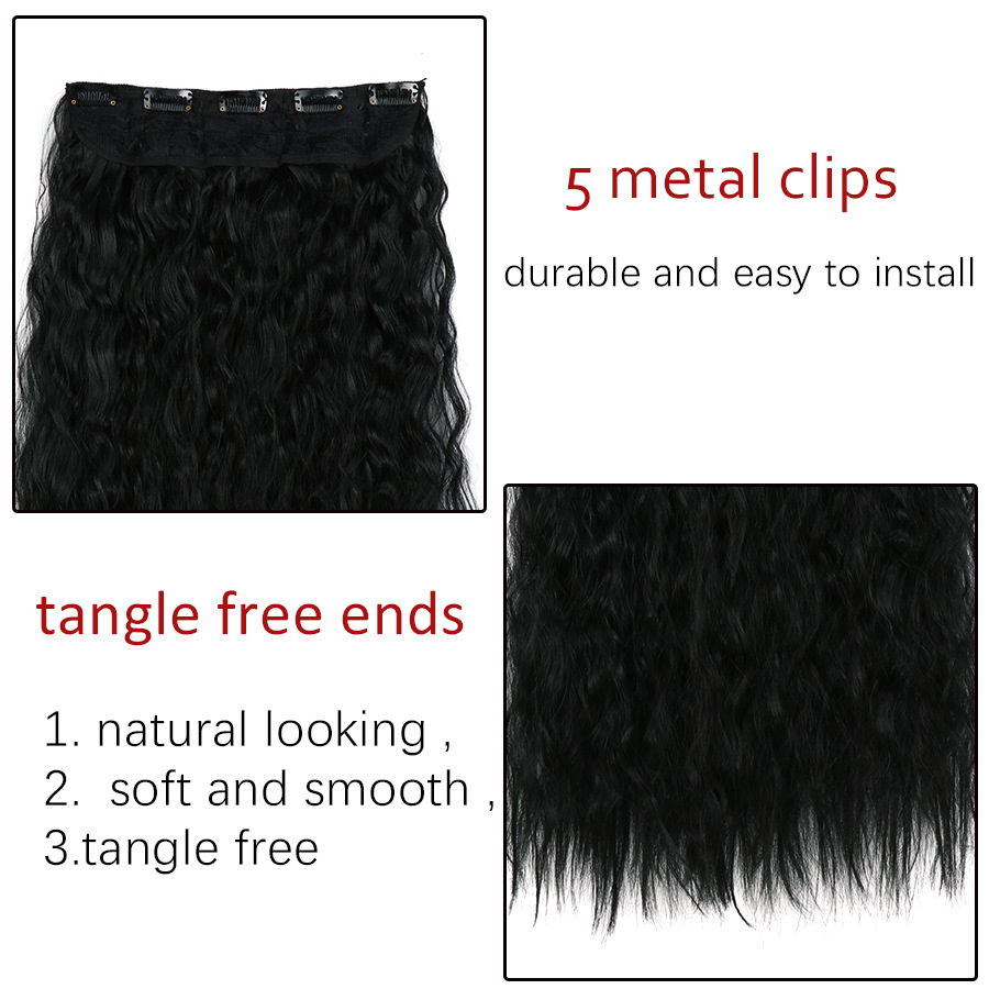 Extensiones de cabello sintético de fibra con clip, de cinco piezas, con textura de onda de agua y onda de maíz, venta al por mayor, de Xuchang.